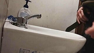 Resting Balls On Sink Before Huge Cumshot
