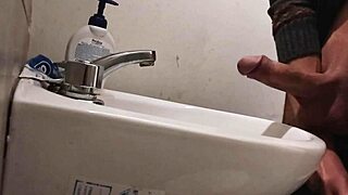 Resting Balls On Sink Before Huge Cumshot