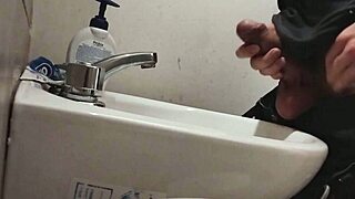 Resting Balls On Sink Before Huge Cumshot