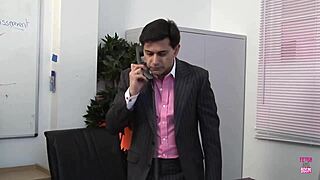 the perverted boss hardcore drills two blonde secretaries in stockings on his desk