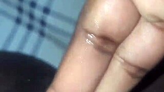 This black babe with a wet pussy masturbates solo, getting a creampie from her assfucking fantasy