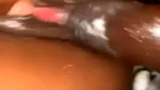 Ebony amateur creaming on monster cock in oiled missionary position