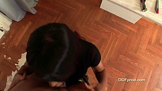 Brunette gives POV blowjob, ending with facial.