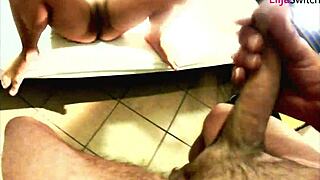 mistress kicks balls hard, then uses feet for handjob and cum.