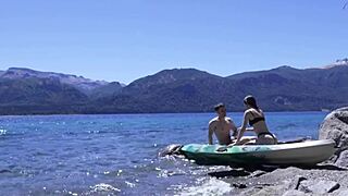 Young couple caught on beach, intense public encounter