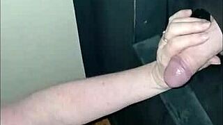 What happens in this European glory hole session with mature slaves?