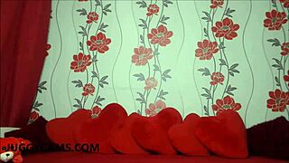 in this webcam show, a woman with massive natural tits performs