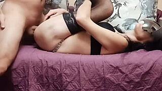 Mature wife's ass in stockings trembles during anal