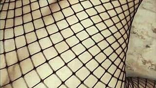 Mature wife's ass in stockings trembles during anal