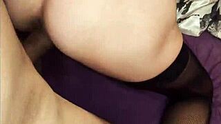 Mature wife's ass in stockings trembles during anal