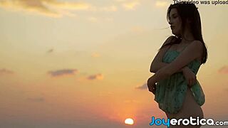 In the outdoor setting, beautiful serena j performs teasing involving her shaved pussy and natural tits.