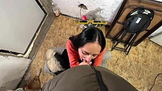 step mom unexpectedly sucks step son construction worker, he cums in her mouth