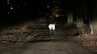 Autumn Naked Walk Exposing Pussy, Ass, And Tits Outdoors As Exhibitionist