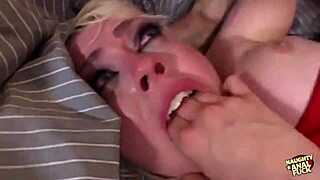 tattooed blonde lorelie lee with big tits dives into a hardcore threesome, deepthroating and riding big cocks in doggystyle