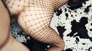 i watch my wife ride my cock in cowgirl position, her erotic mesh bodysuit highlighting her milf ass as she takes it anal homemade style