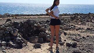 Hey, that teen 18+ is giving a risky blowjob to her boyfriend in public camping