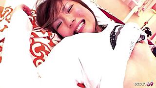 Petite Japanese step-sister caught touching herself, seduces for first blowjob POV! 😲