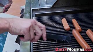 The mature stepmom got jizzed on after a hardcore blowjob with big cock.