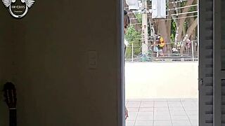 Intense Menage With Hot Neighbor Spying From Balcony