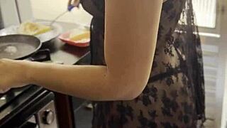 my friend cooked for me in just lingerie and a thong