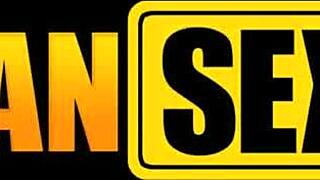 two ebony babes take turns on a big white cock in rough pov fucking