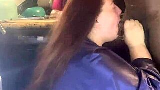 bbw gives sloppy blowjob to monster cock