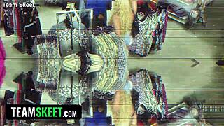 Hot chick with big tits caught stealing, pays pervy guard with rough creampie.