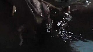 Milf masturbates to orgasm by the pool