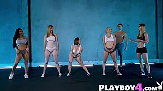 Sexy chicks expose amazing big tits and pussy in intense close-up striptease