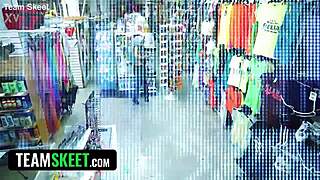 Hot chick with big tits caught stealing, pays pervy guard with rough creampie.