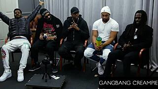 Blonde Babe Enjoys Getting Lifted and Banged Hard in Wild Gangbang