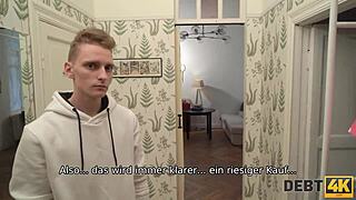 Debt4k: Russian shopaholic fucked by debt collector in husband's presence