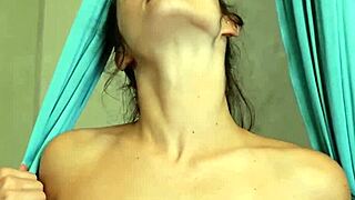 Flexible teen Alexandra Belle sweats through naked aerial fitness.