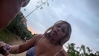 Intense anal assfucking leads to orgasm on the beach at sunrise.