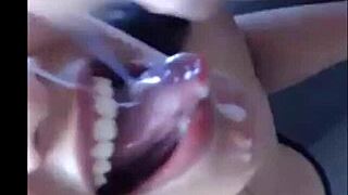 Cumshot to my girlfriend in a gangbang creampie.