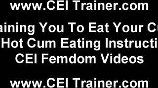 Femdom teaches cum tasting in bdsm
