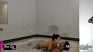 Gym boy intensely fucks redhead in motel bathtub