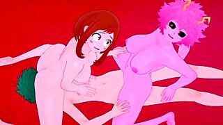 ochako and mina double team deku in hentai