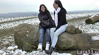 Mature milf with big tits gets pussy licked by teen babe in classy heels