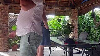 i creampie fucked my best friend's wife on the patio while he's at work