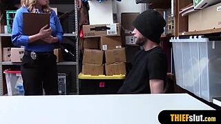 hot blonde milf security guard bends over for rough doggystyle blowjob with a thief guy in reality