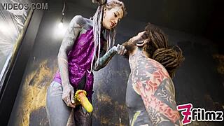 alt dominatrix pegging tattooed worker - anal fuck dripping dick cumshot female domination