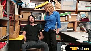 hot blonde milf security guard bends over for rough doggystyle blowjob with a thief guy in reality