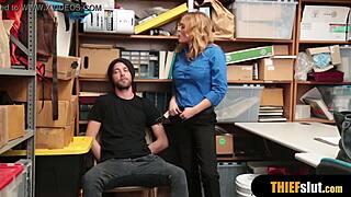 hot blonde milf security guard bends over for rough doggystyle blowjob with a thief guy in reality