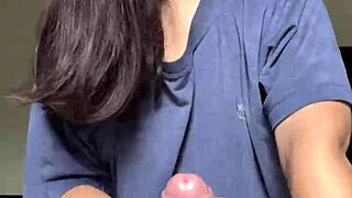 Delicious cock sucked deepthroat with drooling mouth and handjob