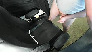 Ginger explodes huge cum load on chair, she says