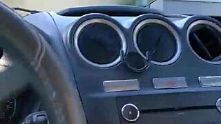 in the car, she gives a handjob and blowjob leading to cumshot tribute