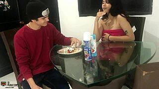 I get so horny eating a juicy cock with strawberry and cream!