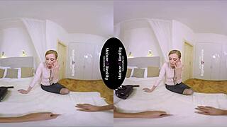 In a hotel room, a skinny mature woman rides in stockings.