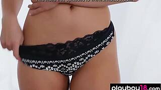 Amateur blonde strips naked, ripping clothes